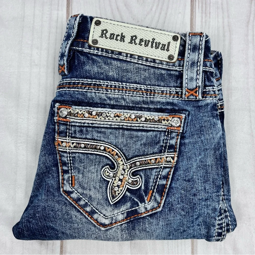 Rock Revival Nancy Bermuda Stretch Denim Shorts Distressed Blue Sz 25